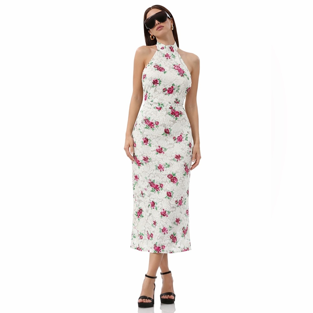 NWT Revolve AFRM White Floral Lace Midi Dress High Neck Romantic Cottagecore